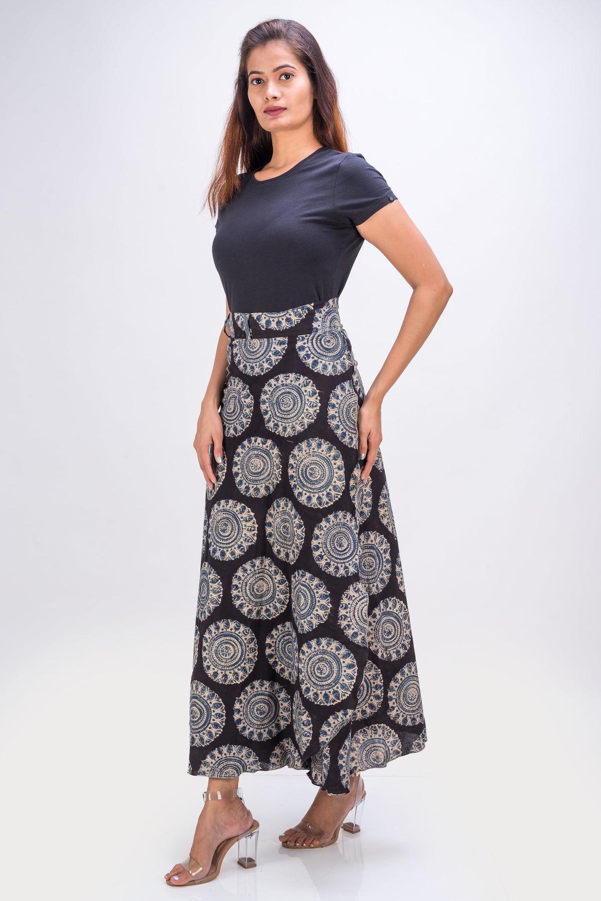 KK3015 Wrap Skirt - Circles Blue