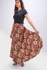 KK3018 "Wrap Skirt" - Brown Flowers