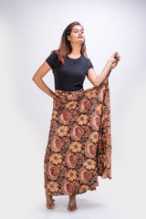 KK3018 "Wrap Skirt" - Brown Flowers