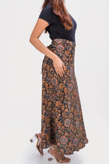 KK3010 Wrap Skirt (L/XL)- Flowers Black