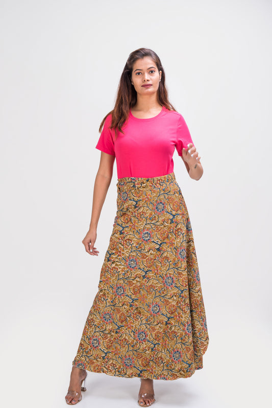 KK3004 Wrap Skirt -Green Flowers